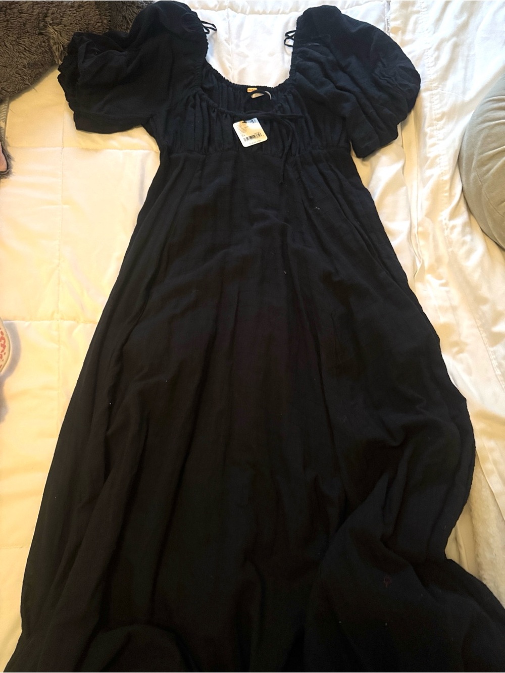 NWT Free People Black Puff Sleeve Maxi Dress